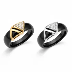Black Ceramic Geometric Ring "LM"