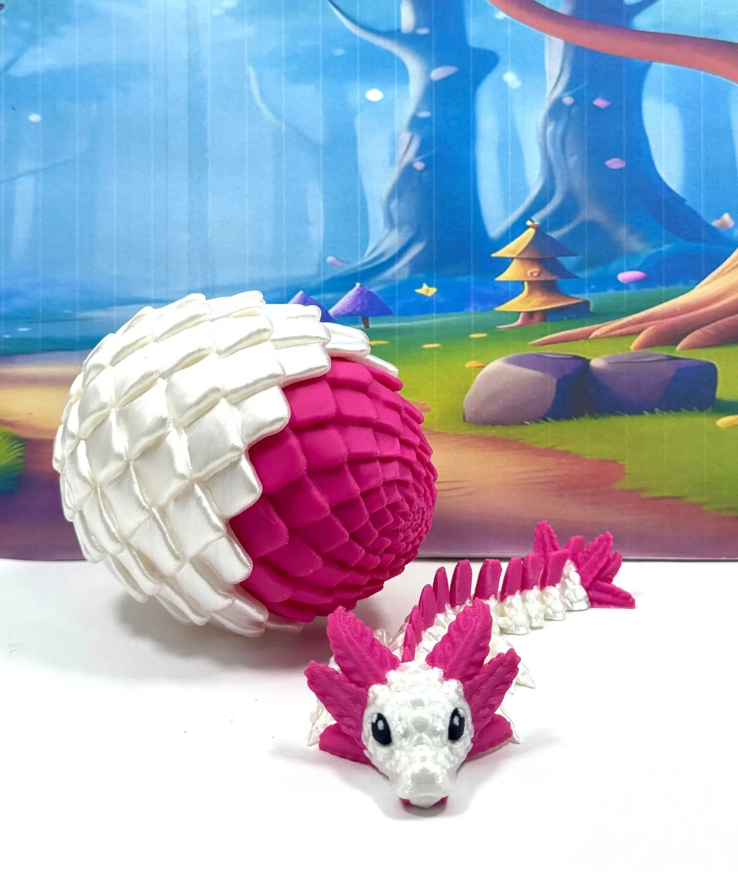 Articulated Baby Axolotl Dragon and Egg 3D Printed Baby Dragon, 6 Inches Fidget Toy BD008-MAGENTA-WME