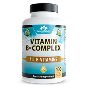 Vitamin B Complex with Vitamin C and Folic Acid - B12, B1, B2, B3, Vitamin B5 Pantothenic Acid, B6, B7, B9 - Nervous System Support 100 Veggie Capsules