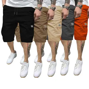 New summer men’s fashion cargo casual shorts—straight cut, drawstring elastic waistband, ice silk fabric, high stretch, breathable, quick-drying athletic shorts for everyday commuting and outdoor wear; casual beach shorts available in multiple colors.