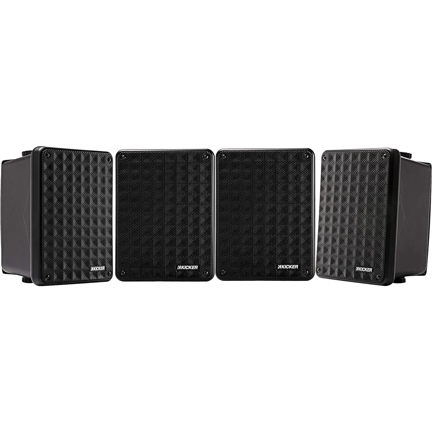 Kicker KB6 2-Way Full Range Loudspeaker Bundle (4 Units) - Adjustable, Portable Outdoor/Ceiling Speakers with Woofer, Stereo, Bracket, Polypropylene Components, Terminal for Smartphone Audio