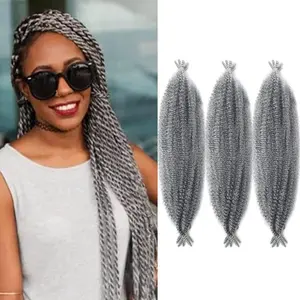 24 inch Grey ngy Afro Twist Hair 3 packs Pre-Separated Kinky Marley Twist Braiding Hair Soft Pre-fluffed Synthetic Crochet Hair Extensions for Butterfly Locs ng Twist Passion Twists