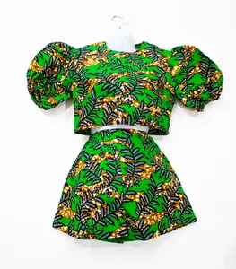 Green Ankara Short and Top Set Cotton Short Sleeve