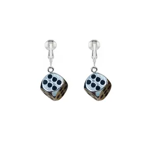 Silver Dice Clip On Dangling Earrings