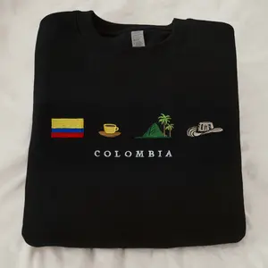 Colombia Embroidered Shirt, Sweatshirt Or Hoodie – Classic Heritage Inspired Apparel. A Timeless, Unisex Statement Piece And Meaningful Gift Celebrating Colombian Pride, Culture, And Everyday Style