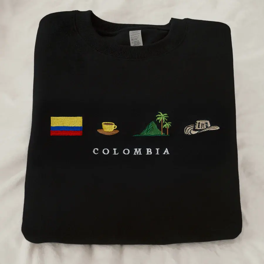 Colombia Embroidered Shirt, Sweatshirt Or Hoodie – Classic Heritage Inspired Apparel. A Timeless, Unisex Statement Piece And Meaningful Gift Celebrating Colombian Pride, Culture, And Everyday Style
