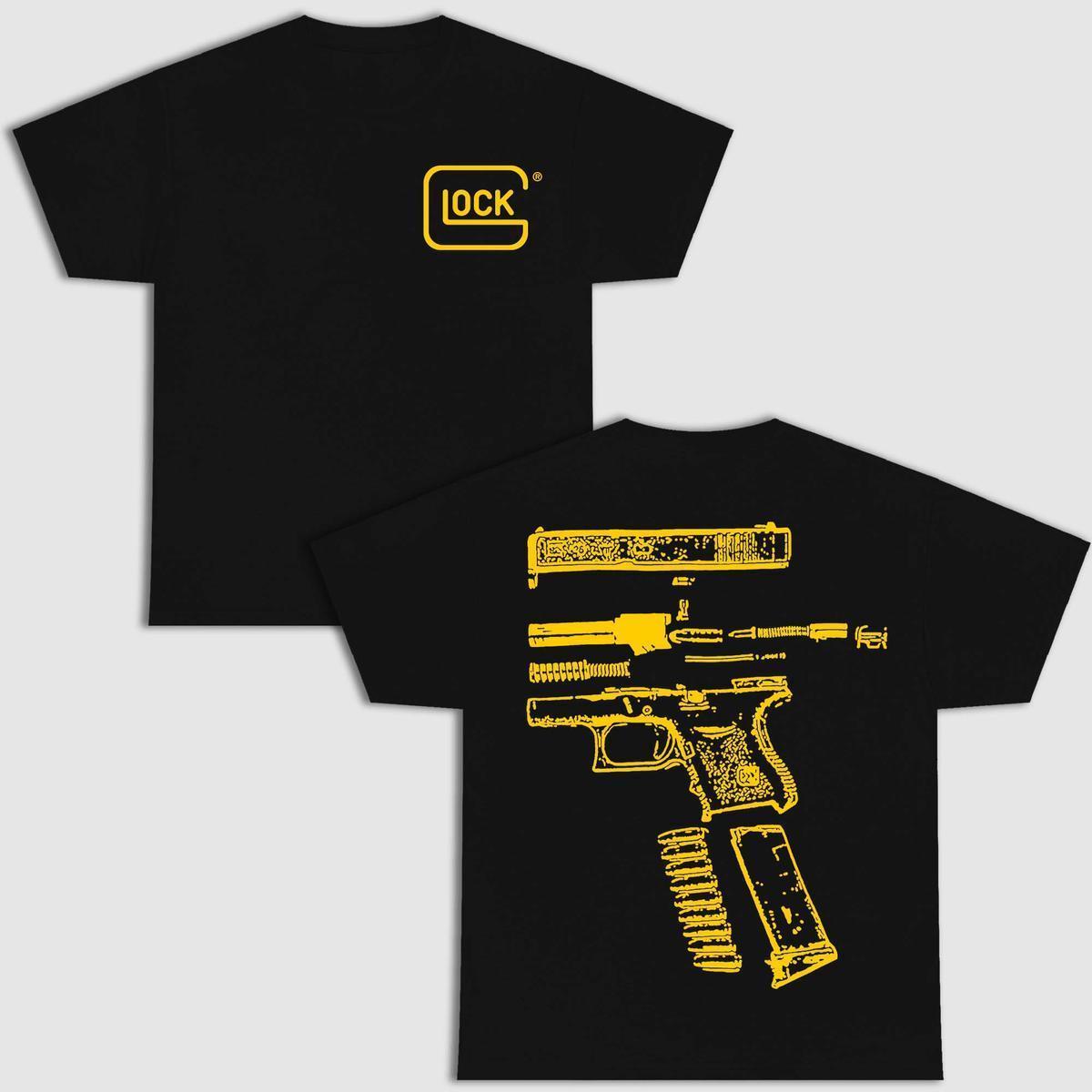 Lock In Glock We Trust Double side Multi Color Shirt, Yellow Design, Glock 2 Sides T-shirt, Glock 18 T-shirt, Glock 17 T-shirt, Disassembly Glock T-shirt, Cotton 2 Sides T-Shirts, Unisex Full Color, For Women, For Men, For Her, For Him