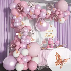 115pcs Light Pink Butterfly Balloon Chain，Butterfly Balloon Garland Arch Kit, Suitable For Birthday Party Balloon, Wedding, Valentine's Day, Anniversaries, Baby Welcoming Party Latex Balloon Globos