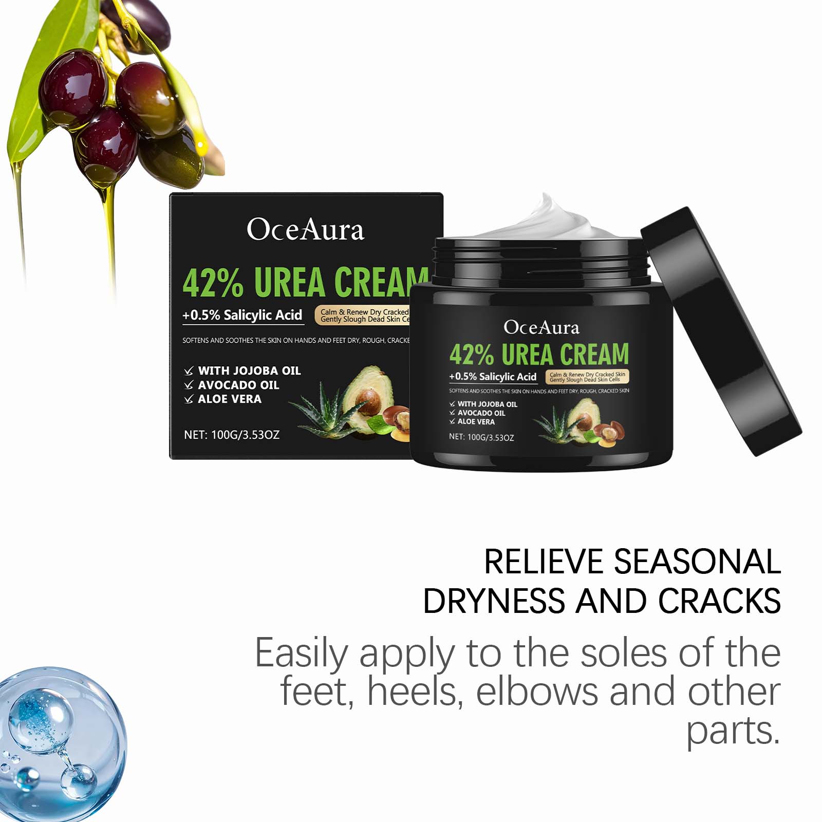 OceAura Foot Moisturizing Cream Nourishes and hydrates to care for foot skin, lightweight and easily absorbed