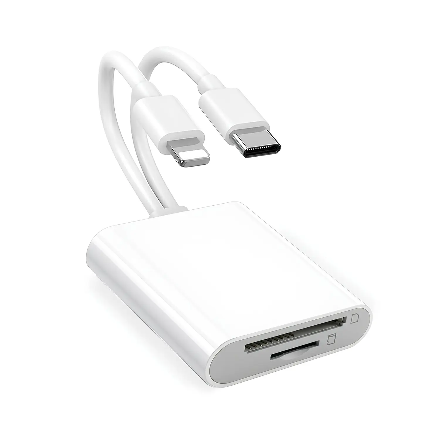 SD Card Reader for iPhone iPad, 2-in-1 USB-C & Lightning Memory Card Reader for SD & MicroSD/TF Cards, Plug & Play Camera Photo Video Transfer Adapter for Phone, MacBook & Laptop