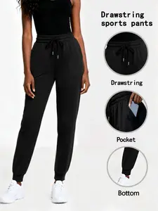 Women's Sporty Jogger Pants, Side Pockets for Phone, Elastic Skin-Friendly Fabric, Drawstring Ankle Cuffs, Suitable for Running Gym Yoga, Sports Pants