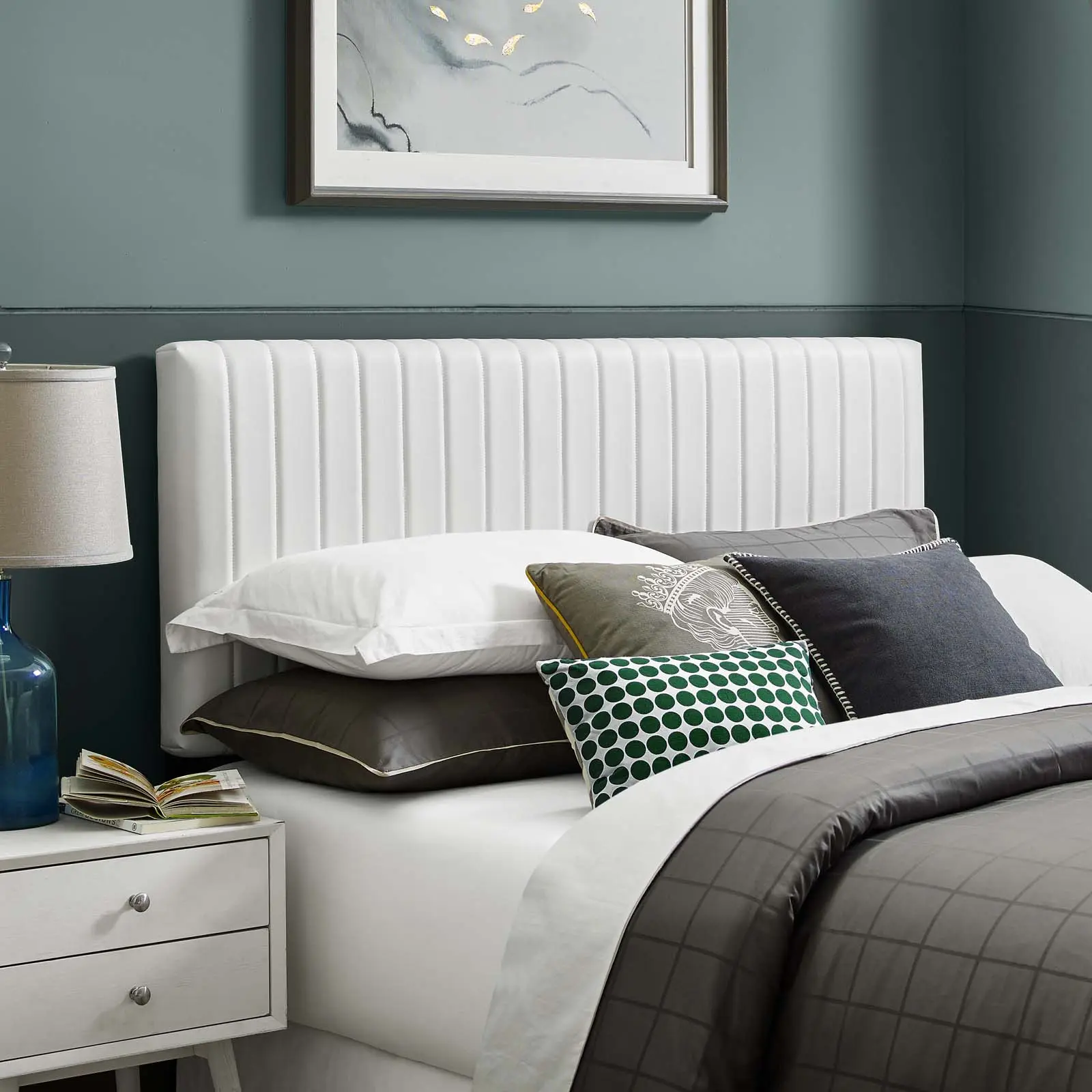 Keira Faux Leather Full / Queen Headboard in White Keira Faux Leather Full / Queen Headboard in White