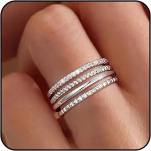 Women's 14K Gold Plated & Silver Stackable Rings Set, 1.3mm Thin Non-Tarnish Dainty Trendy Band Stacking Thumb Rings, Size 5-10, Valentine’s Day Gift Jewelry