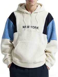 ZAFUL Men’s Fuzzy Embroidered Graphic Hoodie – Fluffy Faux Fur Fleece Pullover with Contrast Piping, Coffee Black White Green Retro Western Denim Zippered Men's Jacket trendy casual outfit