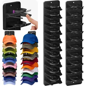 Spring Clip Hat Organizer for Baseball Caps - 2 Pack, Wall Hat Rack for Door & Closet - Keeps 20 Hats Tidy in Entryway, Dorm, Bedroom - Multi-Layer Cap Storage (Adhesive or Screws)