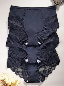 【PLUS SIZE】Women's High-Waisted Basic Contrast Lace Triangle Panties Set, Fit, Comfortable Skin-Friendly Design for All Seasons Underwear