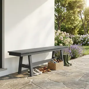 FUFU&GAGA 63" Gray Outdoor Patio Bench, Weather-Resistant HDPE Backless Garden Bench for Porch, Backyard, Poolside