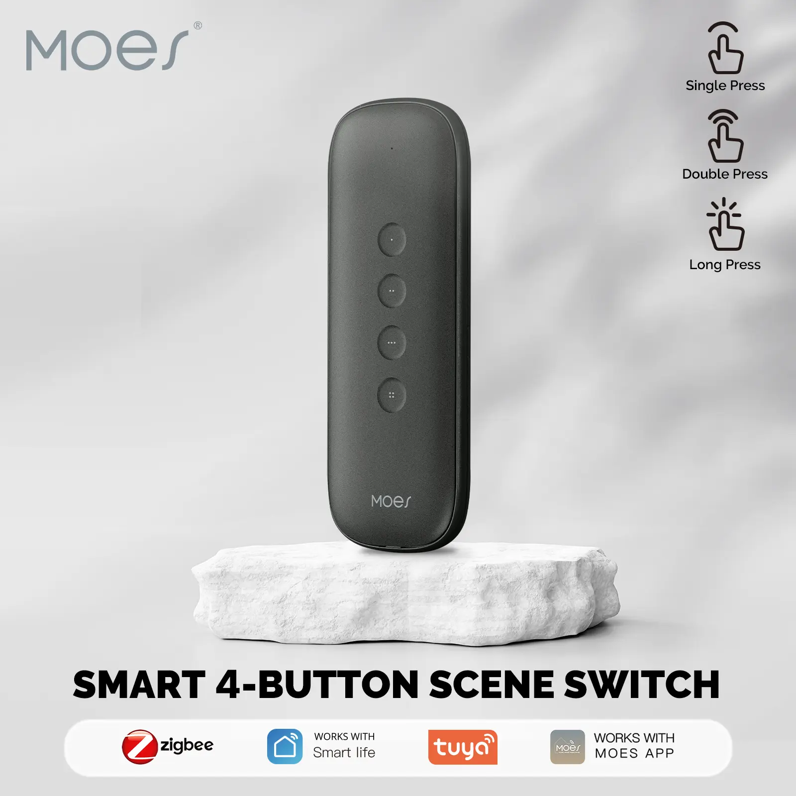MOES Tuya ZigBee Smart Scene Switch 4Button Portable Wireless Lighweight Design 12 Scenario Remote Control Automation Battery Powered