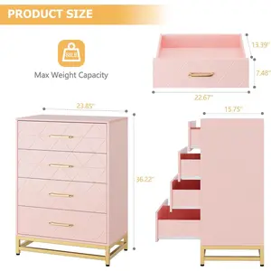 Wooden 4 Drawer Bedroom Dresser Compact Chest With Modern Metal Handles Durable Mdf Construction Elegant Textured Finish For Clothes Storage Organization Stylish Practical Design White