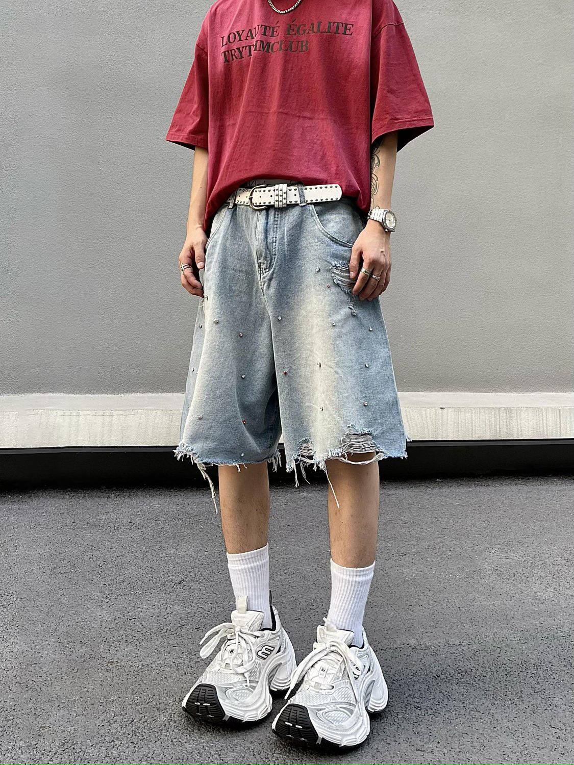 Noctra Frayed-edge Loose-fit Casual Versatile Denim Shorts