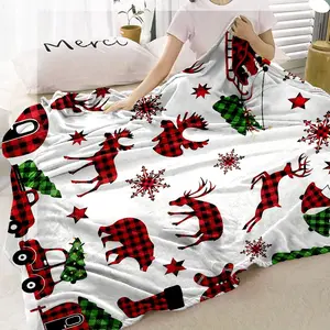 Ultra-Soft Digital Print Blanket, Christmas Series Reindeer & Plaid Design, Comfortable, Lightweight, Ideal Gift
