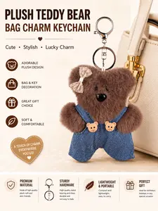 LUVTAG 1Pcs Lovely Plush Overall Bear Bag Charm, Elegant Lucky Bear Pendant, High Grade Exquisite Bag Accessory, Decor For Handbag Wallet Backpack, Ideal Birthday Holiday Festival Gift For Ladies Girls Couples