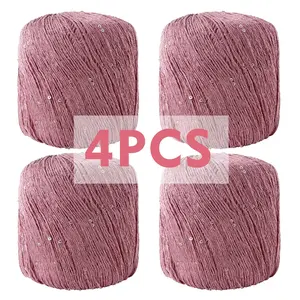 4pcs Linen Sequins Lace Thread, Fine Yarn for Spring Summer Shawls, Hollow Knit Sweaters, Vests DIY Clothes Making