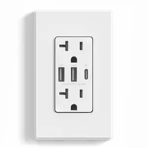 USB A/A/C, 6.0A 5VDC Total Output Outlet with 15A/20A, Tamper-Resistant Wall Outlet