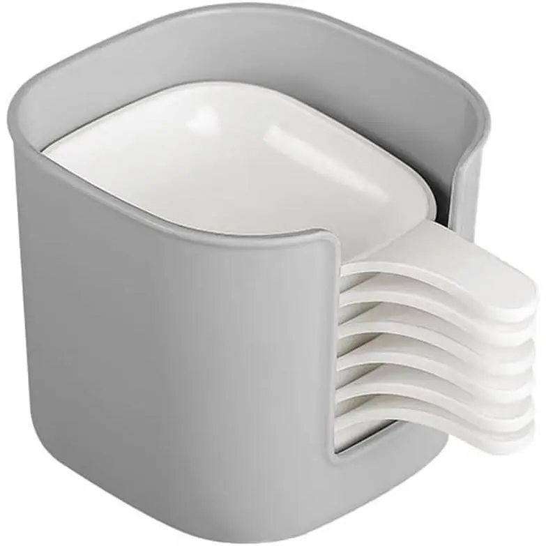 6-Pack Small Round Plastic Dipping Dish Containers - Party Tableware Set with Storage Box, Dishwasher Safe Mini Sauce Bowls, White+Grey Home Kitchen Organizer for Dipping & Sampling