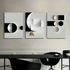 New 3 Piece Framed Abstract Geometric Canvas Painting - Stunning 3D Visual Effects, Unique Black and White Geometric Poster, Modern Nordic Wall Art Print - Perfect for Living Room, Bedroom, Office Wall Deco