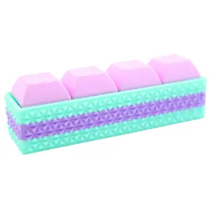 4-Key Mechanical Keyboard Keychain - Purple and Aqua Textured Base - Choose your KEY CAP COLOR