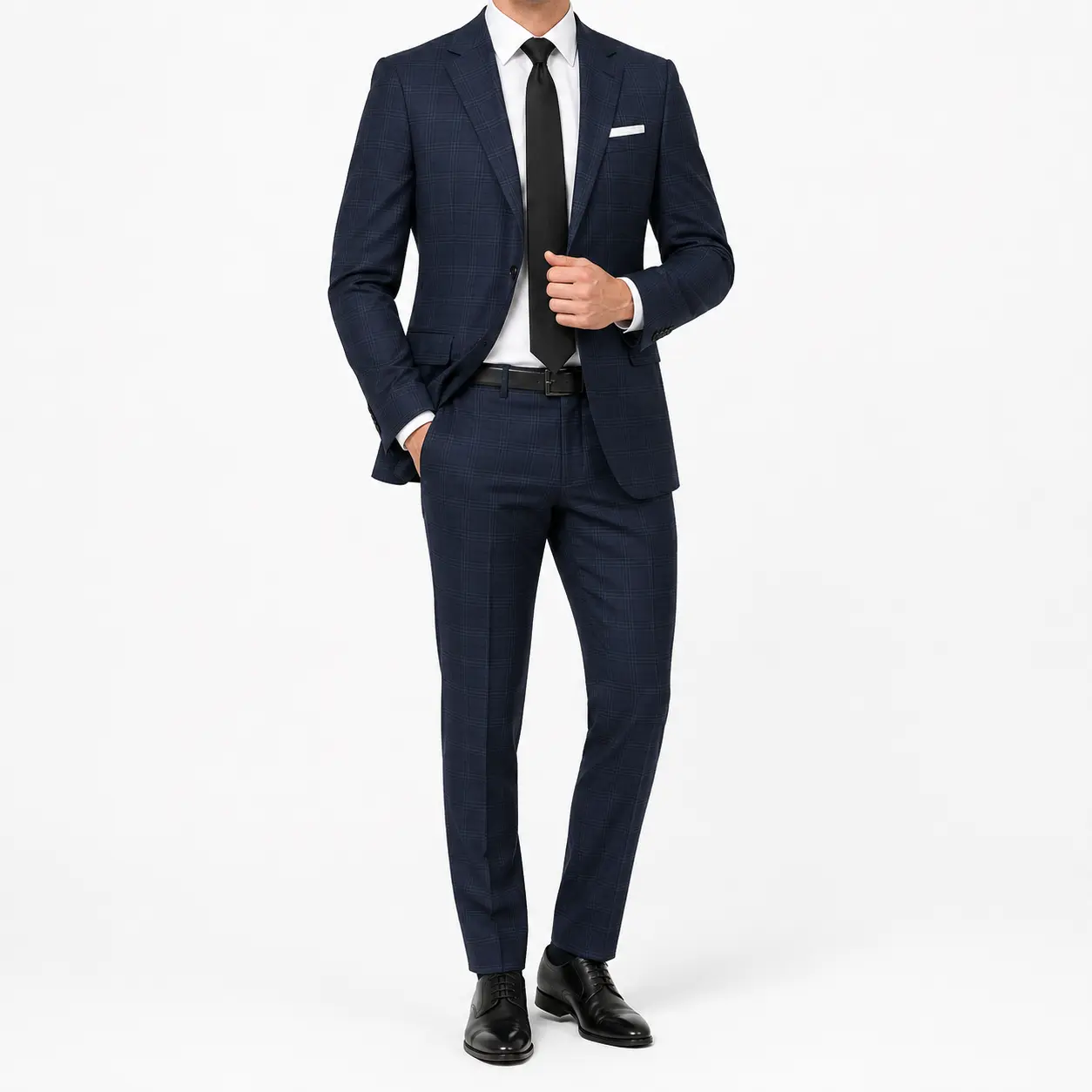 Gianco Ferro Men's Plaid 2-Piece Suit – Slim Fit Stretch Blazer and Dress Pants Set for Weddings, Business, Groom, Prom and Formal Events