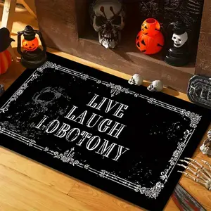 Live Laugh Love Vintage Framed Doormat with Pumpkin and Witch Hat Autumn Design Backing Indoor Outdoor Entryway Mat for Home Porch Decor