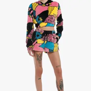 NBC Sally Patchwork Crop Cozy Pajama Set - Long Sleeve Top with Colorful Patchwork Design & Matching Pants, Loungewear & Nightwear