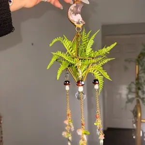 Flower Agate Crystal Moon Suncatcher