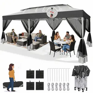 10x20 Pop Up Canopy with Mosquito Netting Sidewalls, One Push Easy Up Gazebo with Dual Vent Roof, Waterproof&UV 50+ Screen Tents for Parties