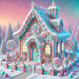 5D DIY Full Drill Round Diamond Painting - Diamond Painting Kits, Diamond Art Kit Candy House Mosaic, Canvas - DIY Decorative Painting, Home Wall Decor, Suitable for Halloween and Christmas, Birthday and Anniversary Gifts