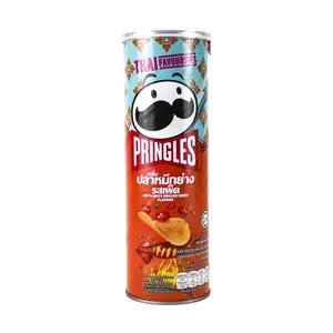 Pringles Potato Chips Spicy Grilled Squid Flavor - 102g Can, Thai Edition, Savory Snack for TikTok