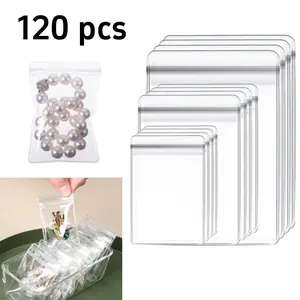 120 piece transparent reusable self sealing bag set - multi size plastic bags suitable for organizing jewelry collections, handmade small items, and travel essentials