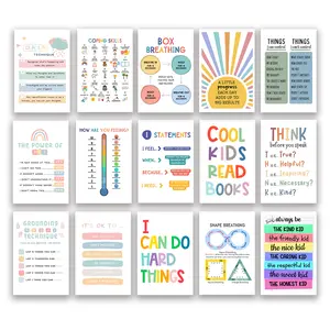 Classroom Therapy Calming 15 Poster Pack - Gradeschool Kindergarten Middleschool Special Education Counselors Posters - Calming Breathing Techniques Coping Skills Self Regulation - For Children Kids Young Adults - PPACK0004