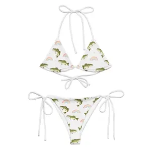Women Bass Fish Rainbow Print Bikini Set String Tie Side Swimsuit Funny Fishing Lover Beach Vacation Summer Festival Cute Novelty Swimwear Cottagecore Lake Day Bathing Suit Gift