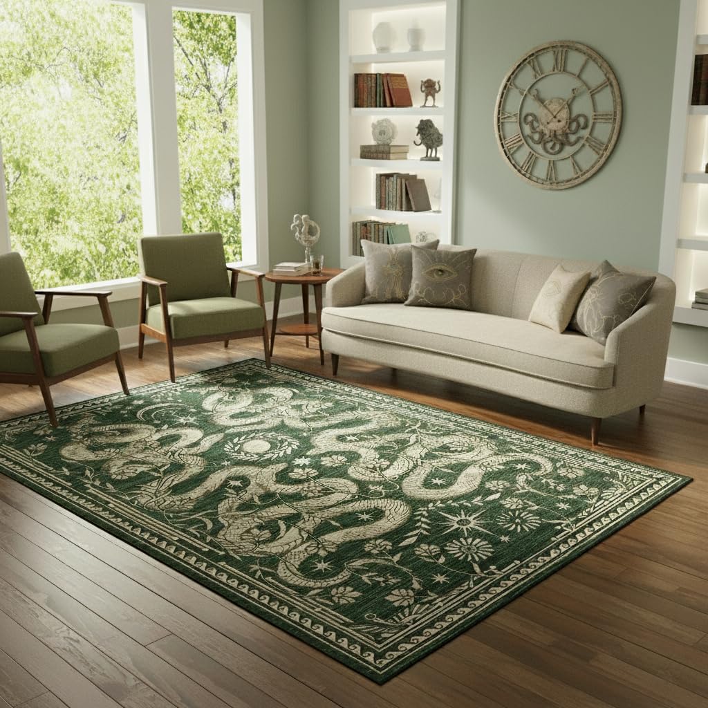 Snake Area Rug, Washable Soft Living Room Rugs Non Slip Low Pile Stain Resistant Large Throw Carpet for Bedroom Nursery Dining Room Accent Textured Floor Cover