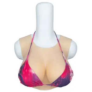 Crew Neck Silicone Breast Form E Cup Ivory Color Silk Cotton Filled Soft Real Skin Touch Breast Implants Cosplay Fits Underwear