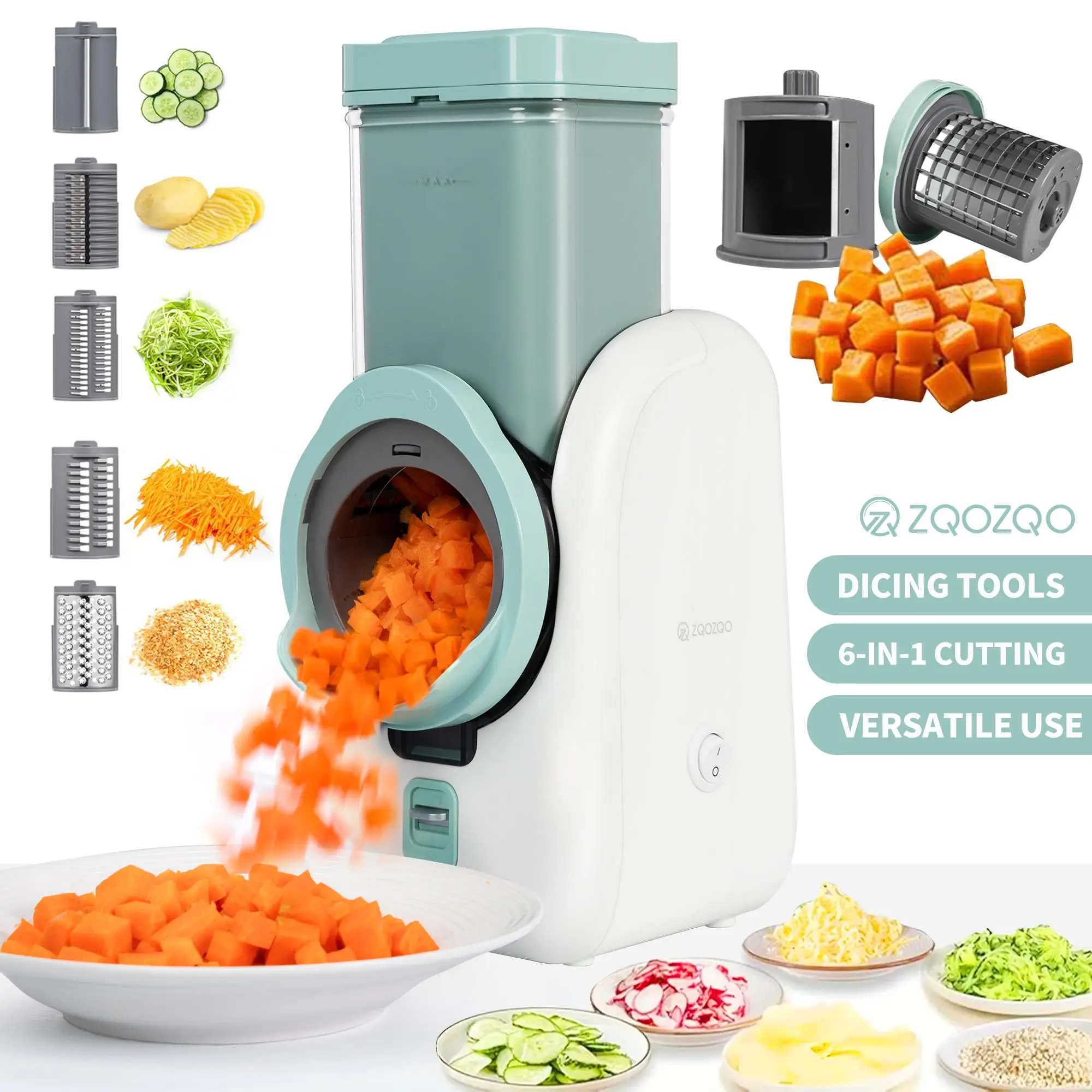 Electric Rotary Cheese Grater – 6 Blades with Dicing Function,Kitchen Utensils for Quick Food Prep