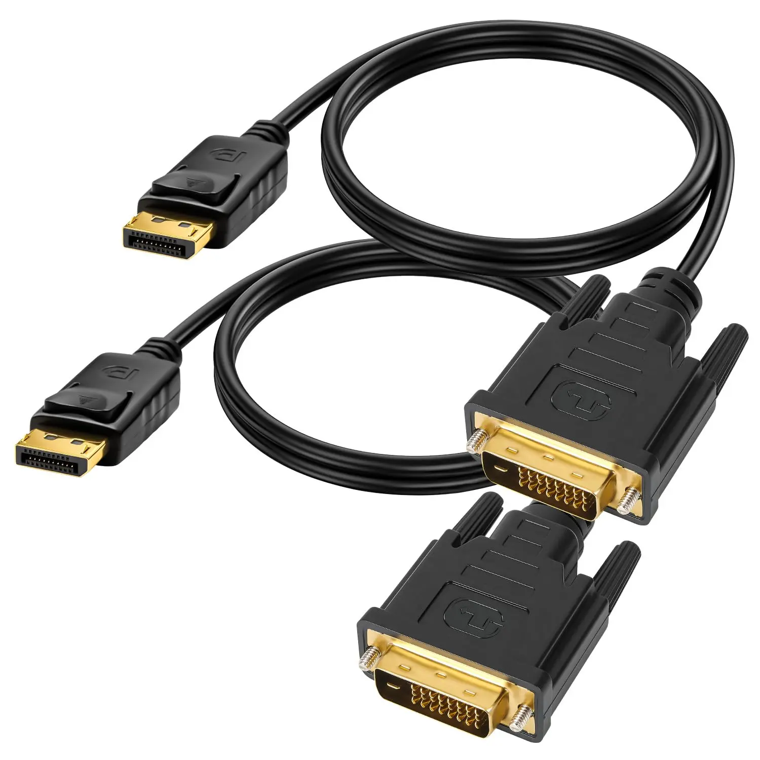 DisplayPort to DVI Cable 6FT, 2 Pack Gold-Plated Male to Male DP to DVI Cord Supports 1080P@60Hz, Compatible with Computer, Laptop, Monitor, Projector and HDTV