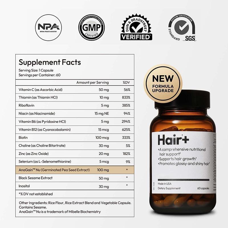 Hair Growth Supplement with AnaGain Nu Biotin Zinc & Black Sesame 60 Capsules - Thumbnail 3
