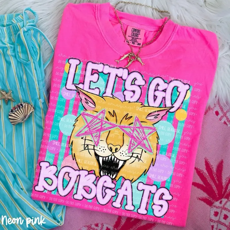 Comfort Colors 1717 Graphic Tee Bobcats Mascot 100% Ring-Spun Cotton Unisex Relaxed Fit DTF Design Vintage Look Soft Durable Shirt Top Womenswear T-Shirt Streetwear Summer