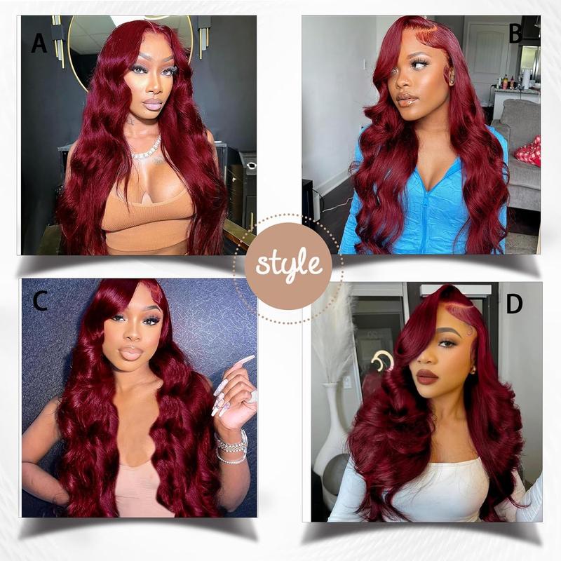 GK 32 Inch Burgundy Wig Human Hair Pre Plucked 13x6 HD Glueless Colored 99j Body Wave Lace Front Wigs 200 Density,100% Real Human Hair No Synthetic Blend No Tangle No Shedding Triple Lifespan