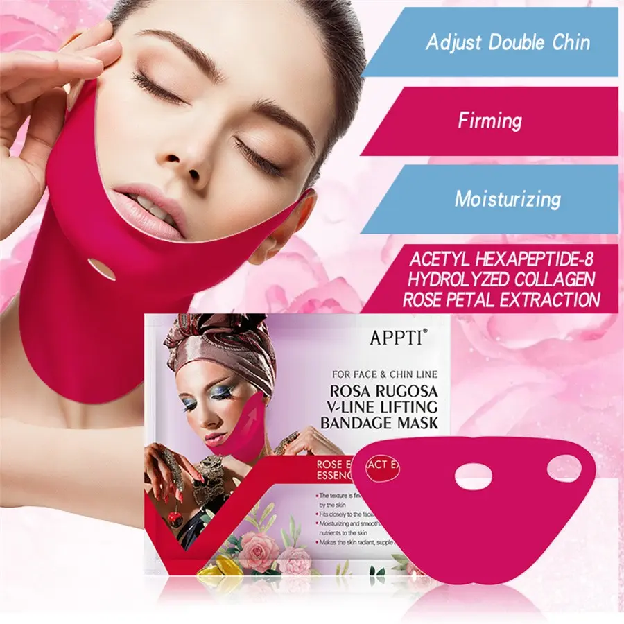 5-Pack Cooling Skin Firming Facial Lifting Mask Bandages, Tightening Chin Lift, Elastic Reusable Face Lifting Tool, Overnight Use Elastic Lifting Mask, Facial Care Tools