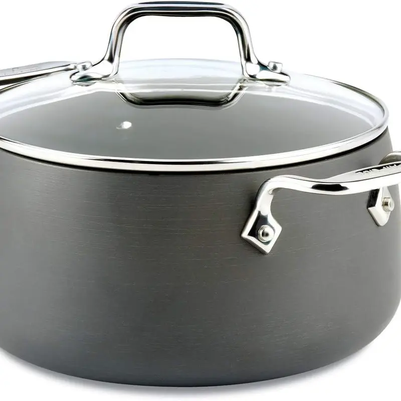 All-Clad HA1 Hard Anodized Nonstick Stockpot 4 Quart Induction Oven Broiler Safe 500F, Lid Safe 350F Pots and Pans, Cookware Black